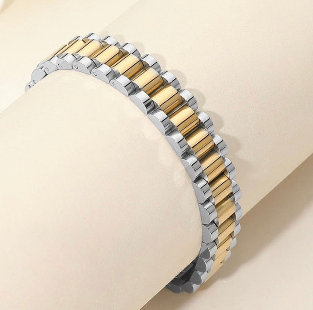 Two tone watch link bracelet 1034